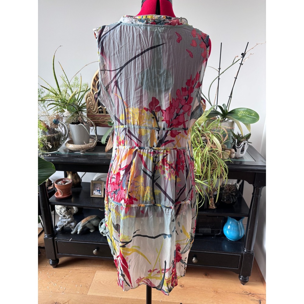 SANDWICH sleeveless tiered dress womens 38 multicolor floral viscose v-neck
